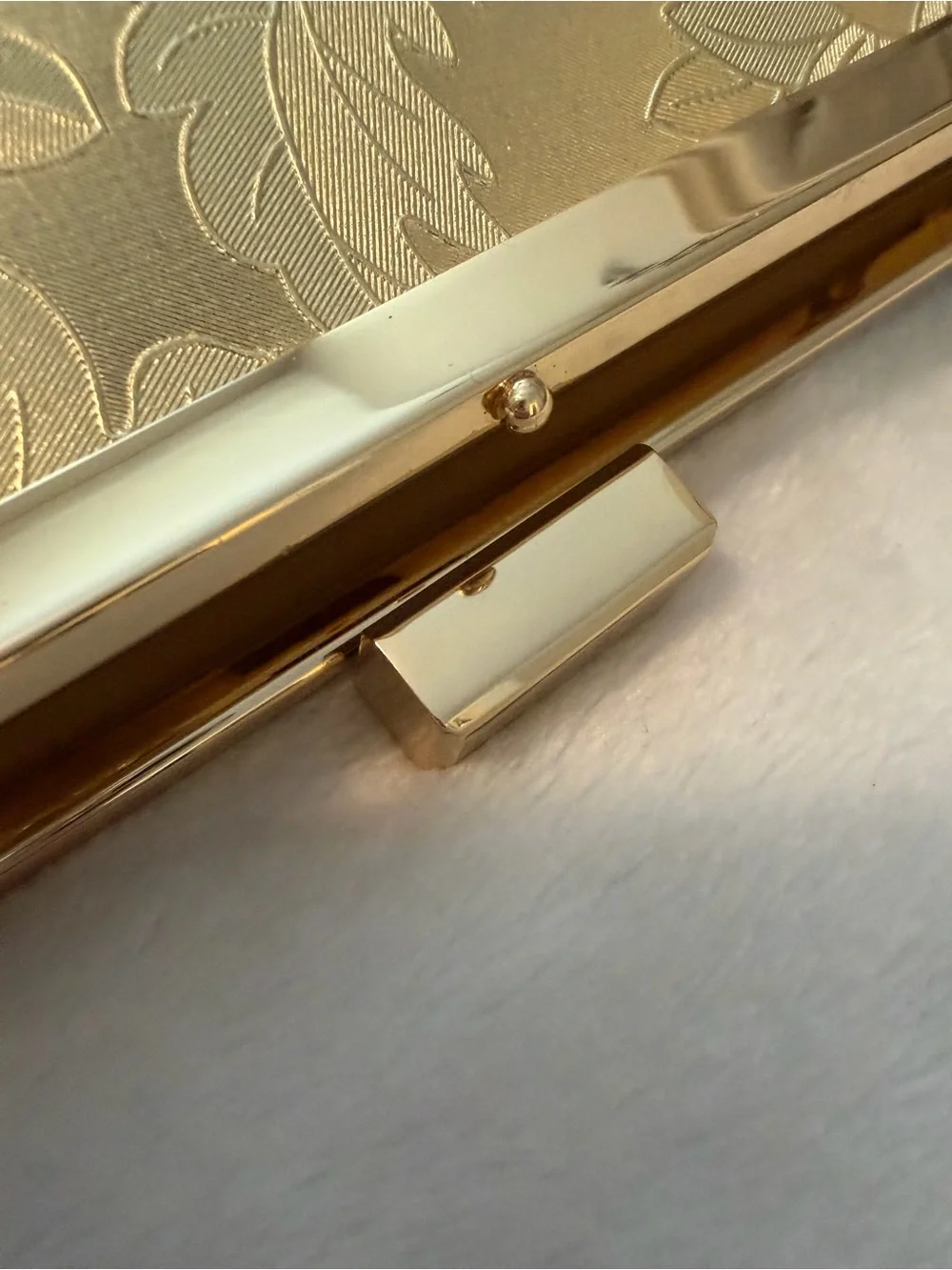Gold Floral Embossed Evening Clutch with Chain Strap